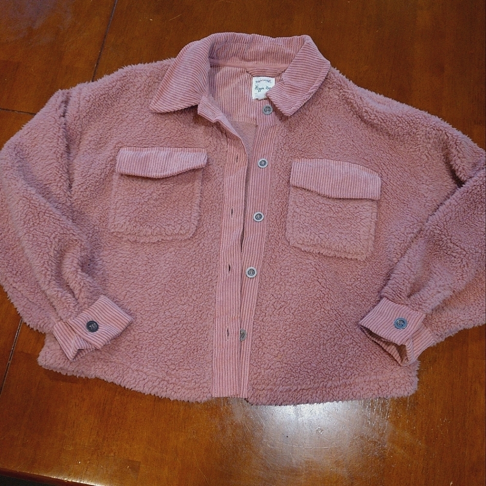 Hippie Rose Dusty Pink corduroy fleece farmer jacket size xs